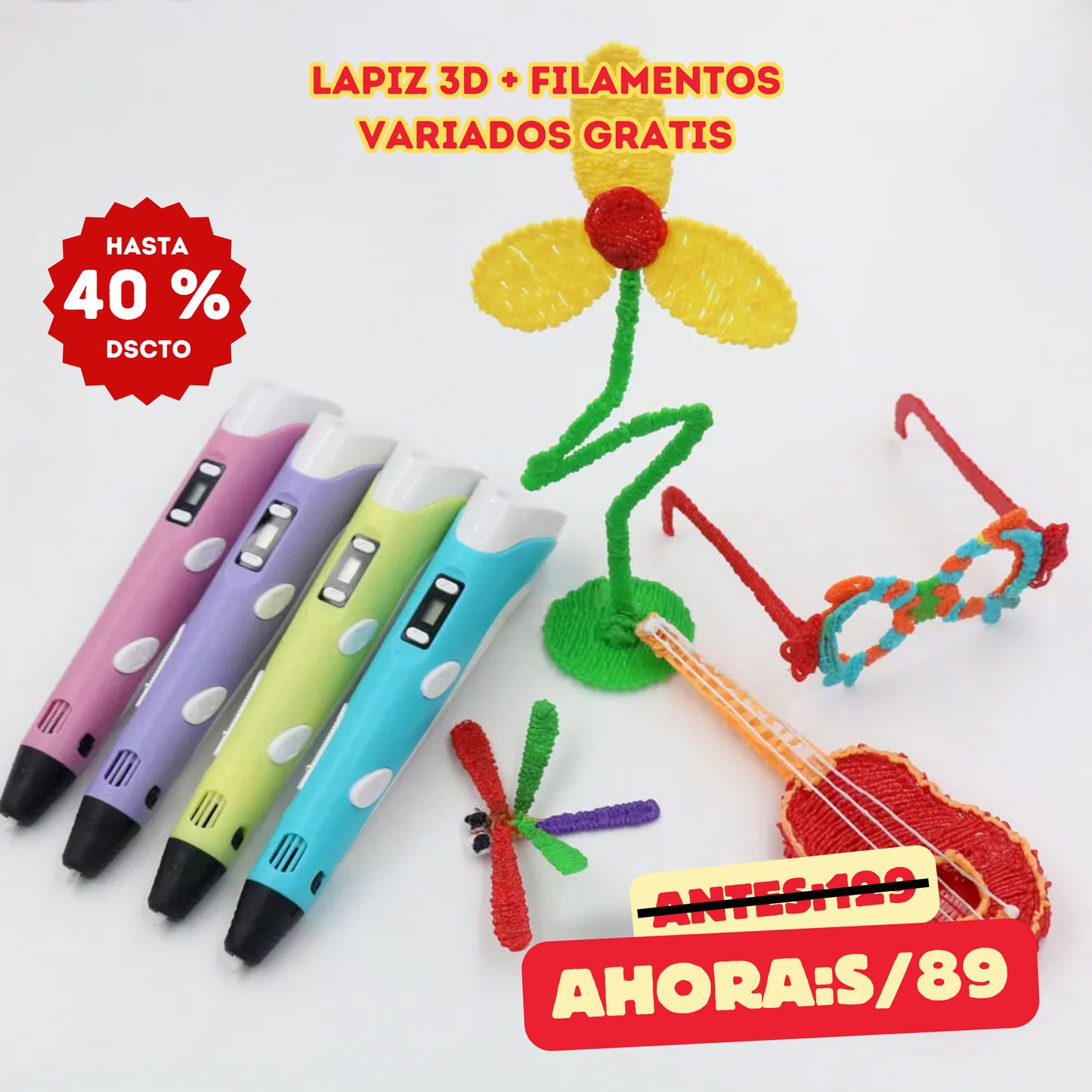 LÁPIZ MÁGICO 3D + 3 FILAMENTOS GRATIS | ENVÍO GRATIS